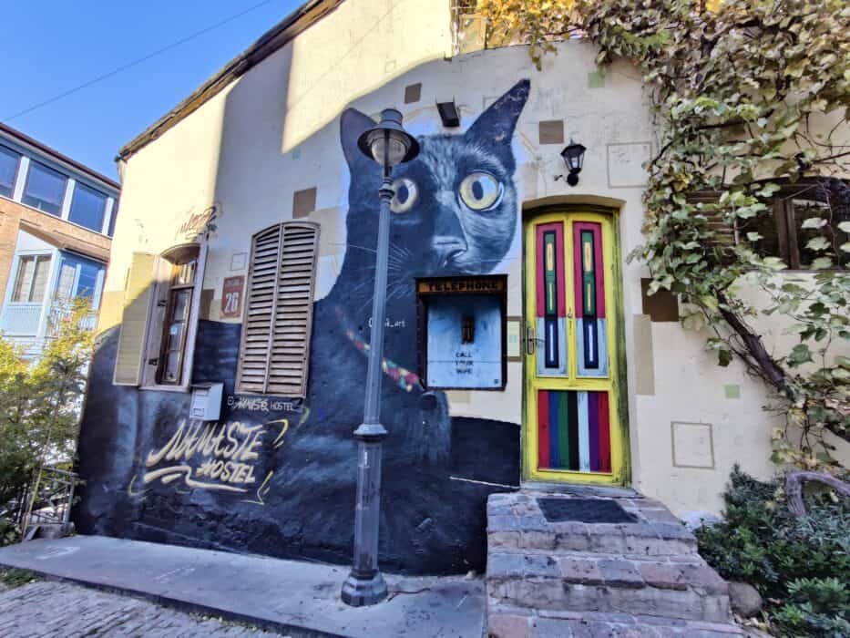 Shiva cat mural in Tbilisi